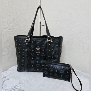 MCM Black Monogram With Pouch Tote Bag AUTHENTIC